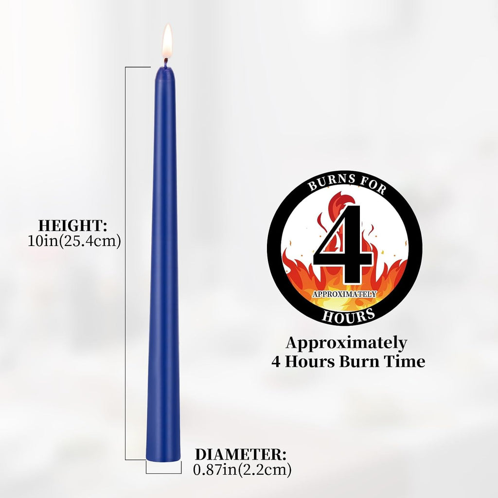 KONNI 0.87×10 Inch Blue Taper Candles, Unscented and Smokeless Tall Candlesticks, 10 Pack Tapered Candles with Cotton Wicks, Long Burning, Ideal for Weddings, Dinner Parties, and Home Décor