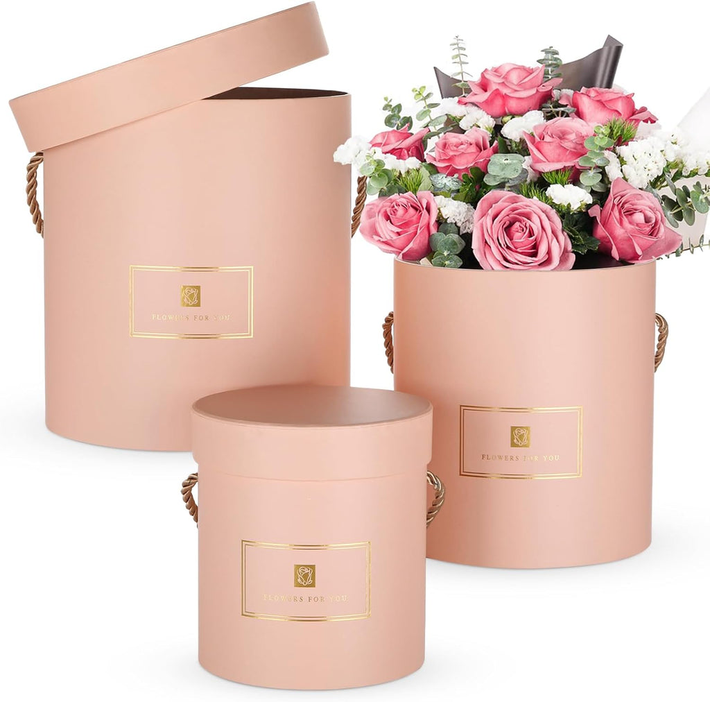 Hollyone Pink Gift Box with Lids Set of 3 Round Nesting Gift Boxes for Presents 3 Assorted Sizes Flowers Arrangements Box for Gift Giving Christmas Valentine Thanksgiving Mom Gifts Present Wrapping