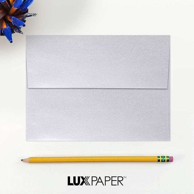 LUXPaper A7 Invitation Envelopes | Peel & Press | 5 1/4" x 7 1/4" | Silver Metallic | 80lb. Text | 50 Qty