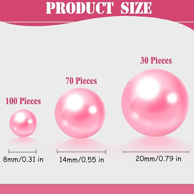 200 Pcs Vase Filler Beads Pink Pearl Beads for Vase No Hole Pearls for Centerpieces Vases DIY Home Table Party Decor DIY Wedding 8/14/20mm
