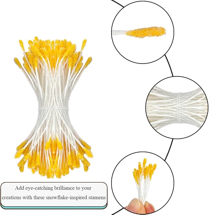 HAHIYO 700Pcs 2mm Yellow Double-Head Flower Stamen with Crystal-Like Flower Head for Handmade Floral Art Scrapbook Decoration Artificial Floral Pistils Pollen Stamens Wedding DIY Stamens