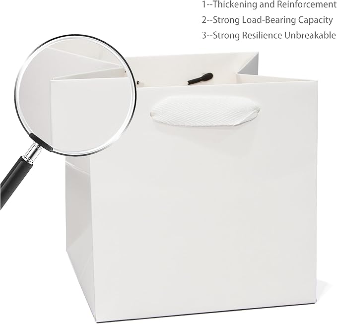 10 in Square Gift Box Large White Paper Gift Bag Square Bottom Paper Bags with Handles for Wedding Baby Shower Birthday Party (White, 10 x 10 x 10 in, 10 CT)