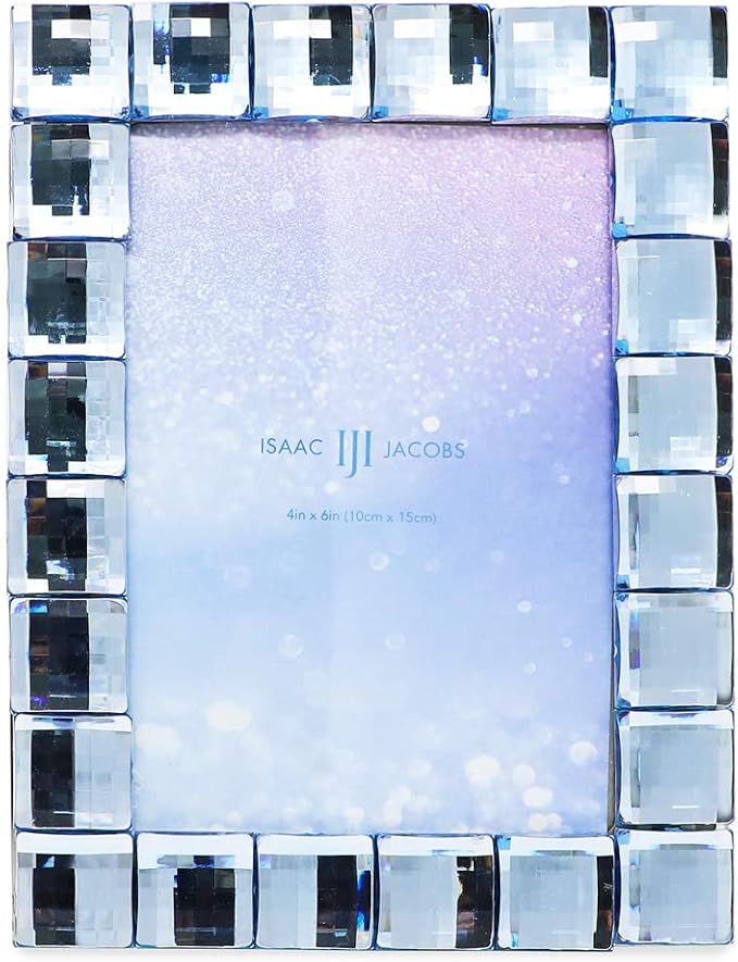 Isaac Jacobs Decorative Sparkling Light Blue Jewel Picture Frame, Photo Display & Home Décor (4x6, Light Blue)
