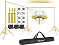 EMART Backdrop Stand, 20x7ft(WxH) Large Adjustable Background Support System with 308° Angle Rotatable Connector, 8 Clamps, 3 Sandbags and Carry Bag for Paties, Wedding, Photography -Titanium Gold