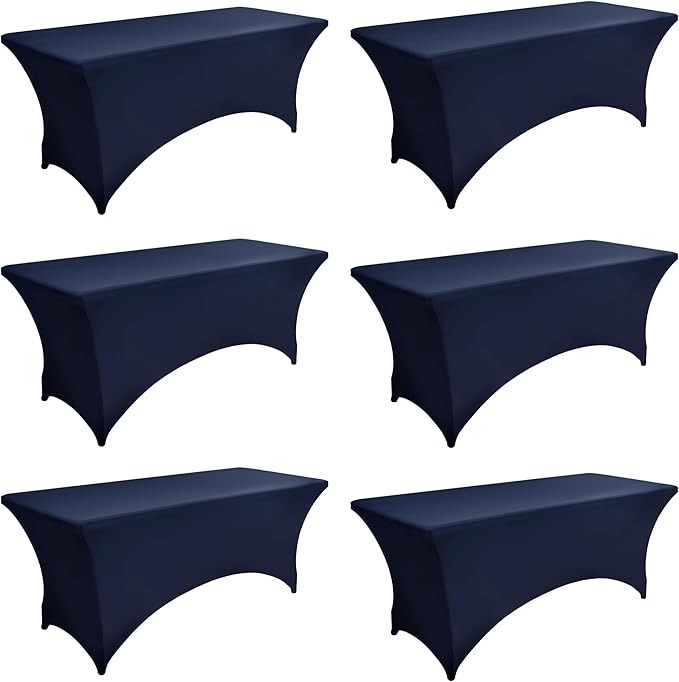 6-Pack 6ft Spandex Table Covers for Rectangle Standard Folding Tables - Wrinkle Resistant Stretch Tablecloths - Ultimate Fitted Table Protector for Parties, Trade Shows, Wedding