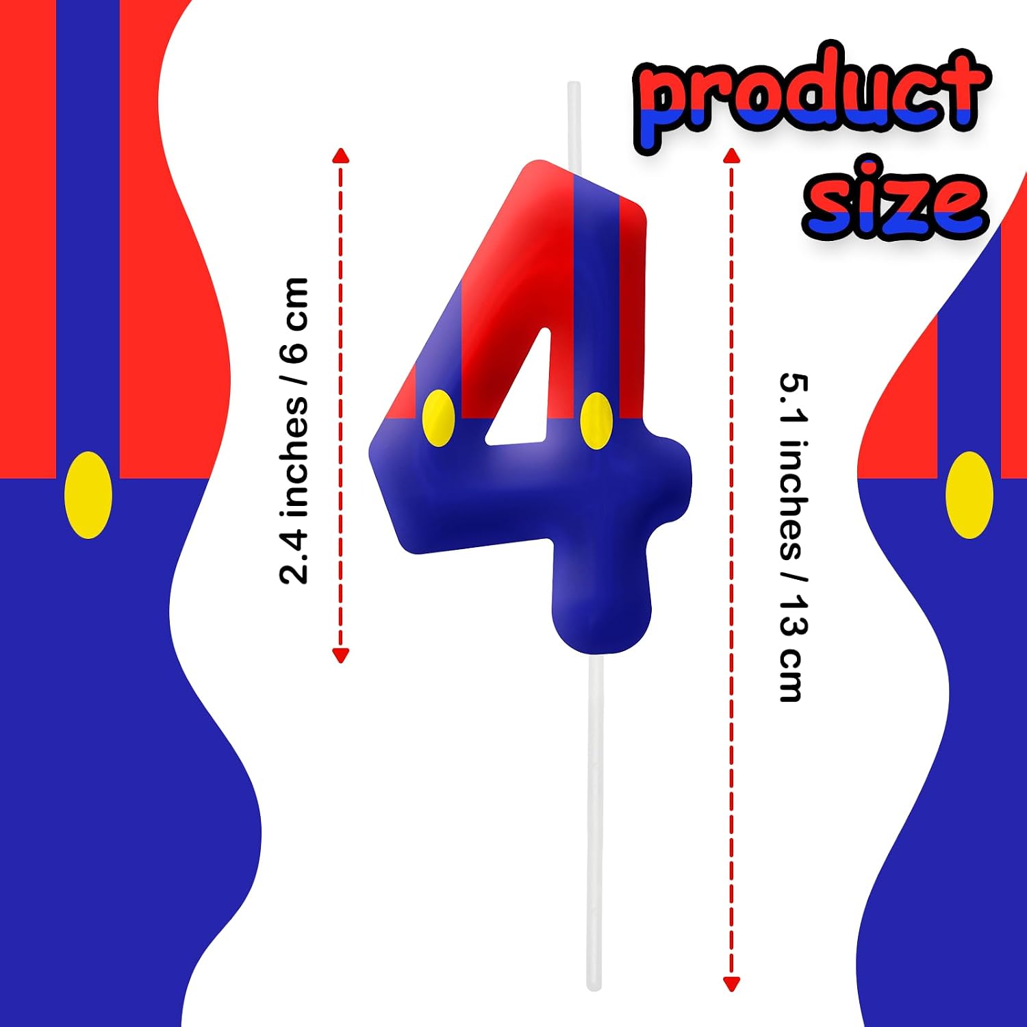 Blue Red 4th Birthday Number Candles, Number 4 Candle Cake Topper Decorations for Cartoon Game Themed Parties, Birthday Cake Candles for Boys Girls Kids Party Supplies