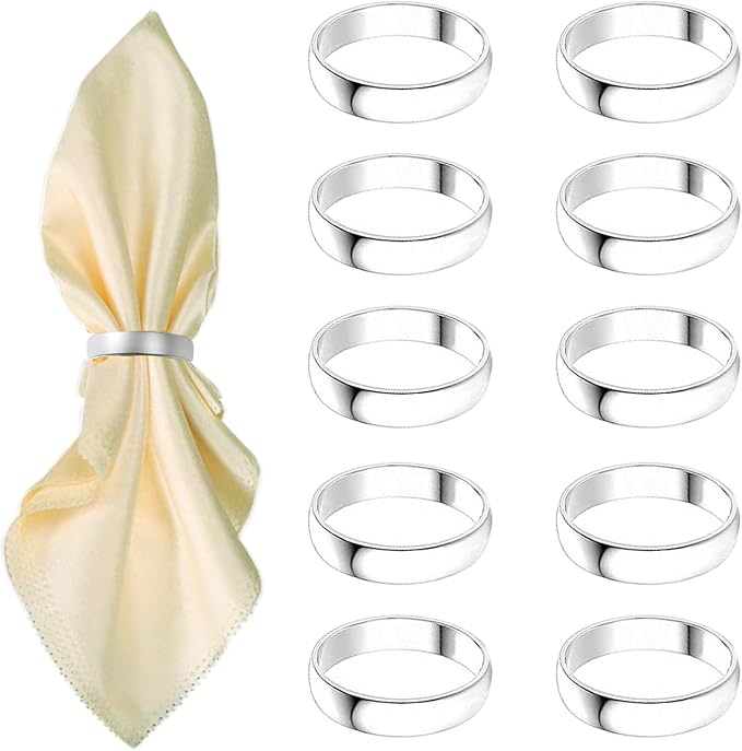 Silvery Napkin Rings-10 Pcs Stainless Steel Napkin Rings,Metal Napkin Ring for Table Settings Wedding Christmas Party Dinner Table