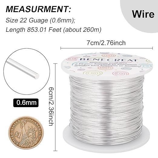 BENECREAT 22 Gauge Silver Aluminum Wire 850FT Decor Jewelry Craft Wire Beading Floral Aluminum Craft Wire for Gem Wrapping, Model Jewelry Making