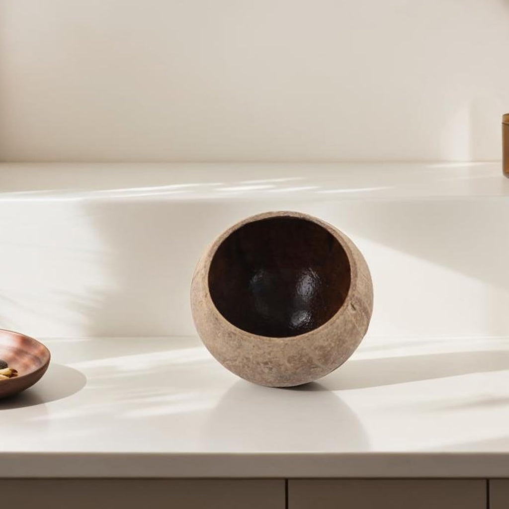 Coconut Shell Candle Holder Decorative Bowl for Home Decor and Aromatherapy, Handmade Sustainable Brown Round Cup(primitive shell)