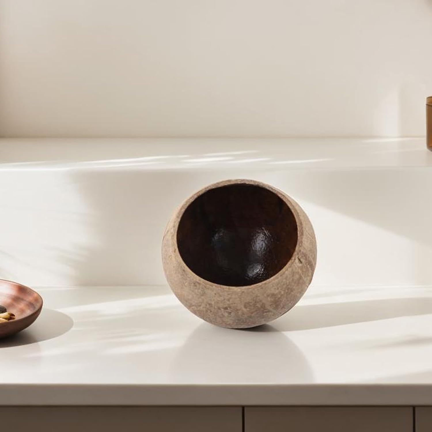 Coconut Shell Candle Holder Decorative Bowl for Home Decor and Aromatherapy, Handmade Sustainable Brown Round Cup(primitive shell)