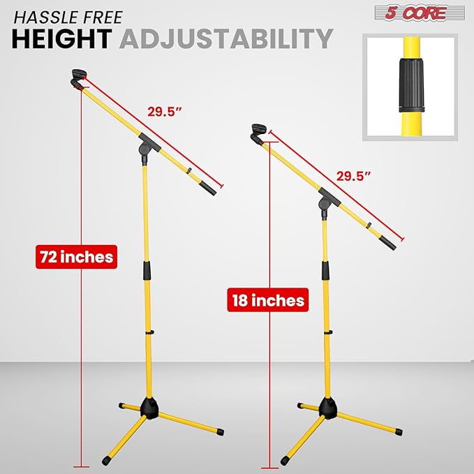 5 Core Tripod Mic Stand Floor Adjustable 18 to 72 Inches Sturdy Boom Arm Holder Microphone Stands Pedestal Para Microfono for Singing - MS 080 YLW