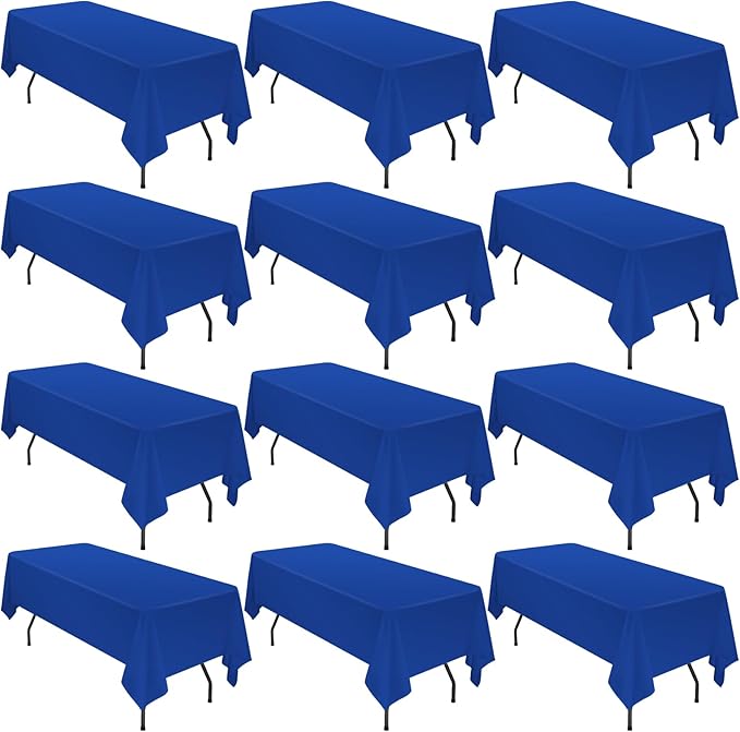 12 Pack Polyester Tablecloth 60 x 126 Inch Royal Blue Tablecloth for 8 Ft Rectangle Tables,Washable Fabric Table Covers Polyester Table Clothes for Wedding Parties Banque