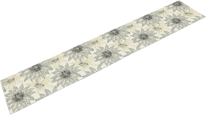 Chrysanthemum Vintage Floral Table Runner, Elegant Grunge Green Sunflower Spring Summer Elegant Pattern Artichokes Flower Table Runner for Party Kitchen Dining Living Room Decor, 13x70 Inch