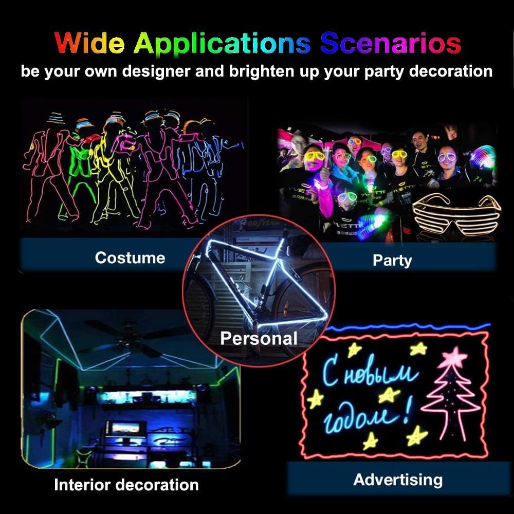 MaxLax EL Wire Red, 2M Portable Battery Pack Neon Light Strip 360° Cuttable Glowing Rope Lights for Parties, Halloween, DIY Decoration