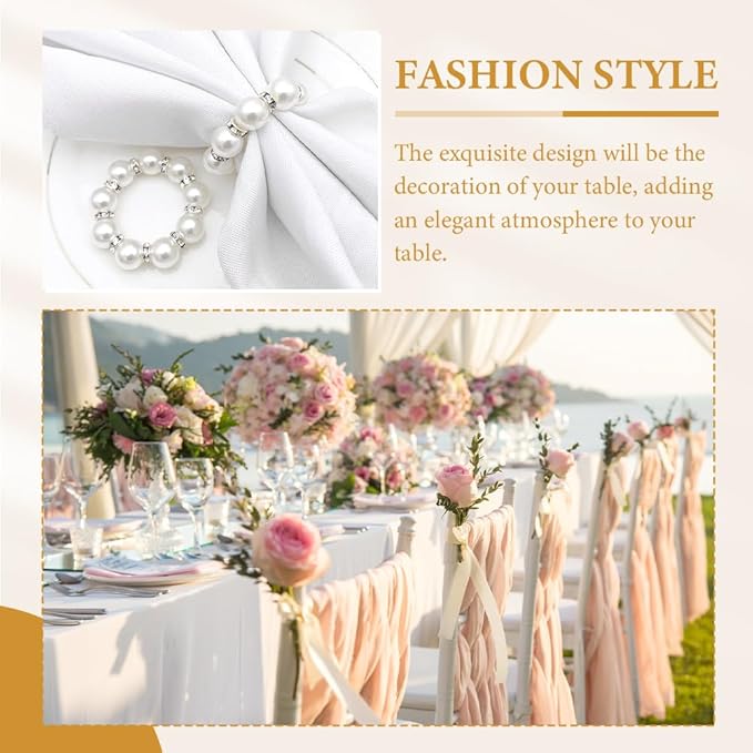 30Pcs Pearl Napkin Rings, Round Napkin Buckles Wedding Beaded White Napkin Rings Silver Napkin Ring Holder for Formal Dinner Reception Party Banquet Table Decor (Sliver)