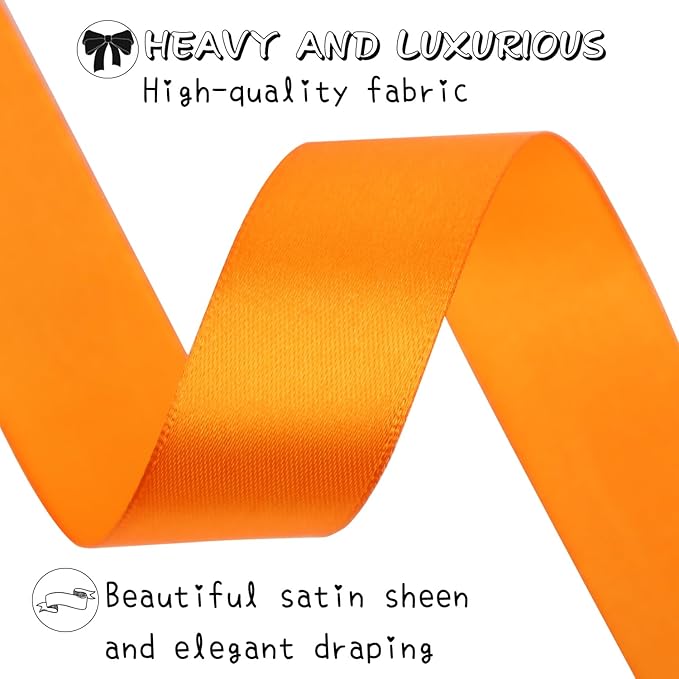 Orange Solid Satin Ribbon 1 Inch 25 Yards Solid Polyester Fabric Ribbon for Gift Wrapping Wedding Christmas Baby Shower Birthday Party Decoration Handmade Immortal Flower Craft
