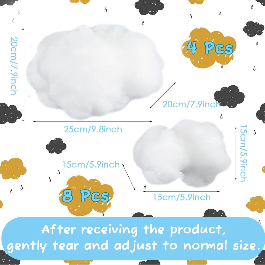 Jetec 12 Pieces Artificial Cloud Props Imitation 3D Cloud Shape Hanging Decorations Room DIY Decorative Hanging Ornament for Wedding Party Stage Show Decor (Small and Medium Size,White)