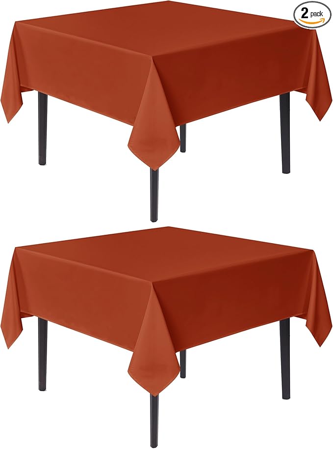 sancua Thanksgiving Square Tablecloths 70x70 Inch Rust, 2 Pack Fabric Fall Table Cloth for Square or Round Tables, Burnt Orange Washable Polyester Table Cover for Dinner, Holiday Party, Display Tables