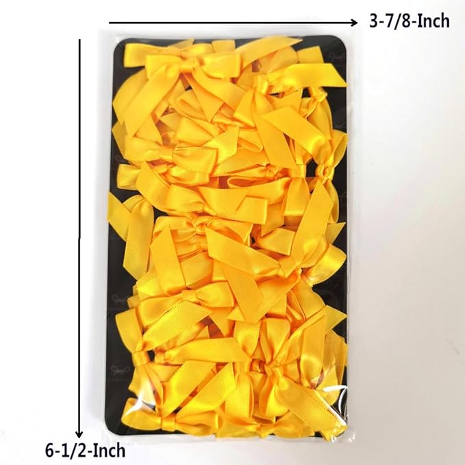 50pcs 1-1/2" Mini Yellow Satin Ribbon Bows Without Twist Ties for Crafts Gift Wrapping Packing Christmas Decoration (Yellow)