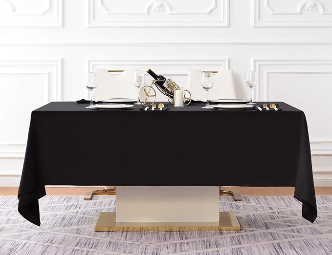 Surmente 2 Pack Black Tablecloth 60 x 102-inch Rectangular Polyester Table Cloth for Weddings, Banquets, or Restaurants