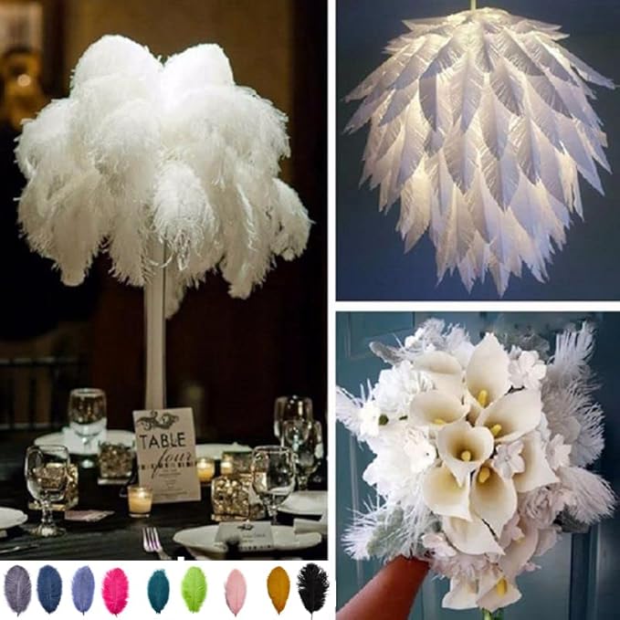 NEWONG 30pcs White Ostrich Feathers Natural Bulk 9-12inch(23-30cm) Vase Craft Wedding Home Party Centerpieces Christmas Day Decoration