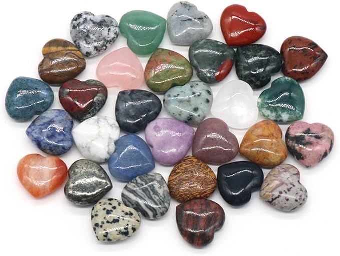 LE SKY 20 Pcs Natural Decorative Stones No Hole Heart Shape Healing Crystal Agate Chakra Beads for Home Jewelry Ornament