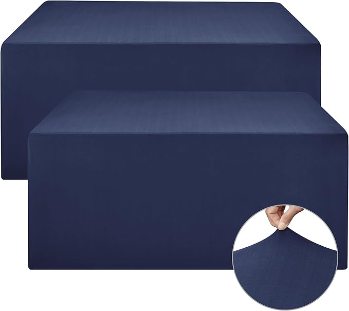 Nasitos Fitted Table Covers Stretch Spandex - 96 x 30 Inch - 2 Pack Navy Rectangle Table Clothes for 8 Foot Folding Tables, Fabric Tablecloths for Parties, Trade Show, Craft Show, Birthday
