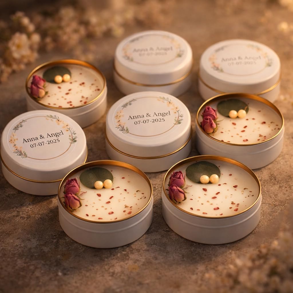 Scented Mixed Flower Candle Favors - Personalized for Weddings, Bridal Showers, Baby Showers, Birthdays, Christmas (10-20-30-40-50-100 PCS in Bulk)