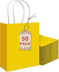 qiqee 50-Packs Gift Bag with Handles Bulk Bright Yellow Paper Bags Multiple Uses (8.3"x3"x6" Small Size)
