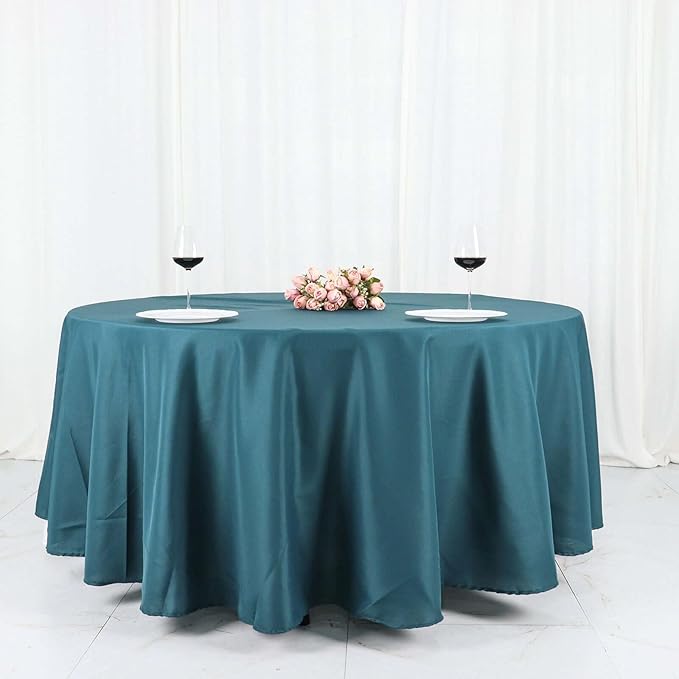 Efavormart Round Tablecloth, 108 Inch Stain & Wrinkle Resistant Washable Table Cloth, Decorative Polyester Fabric Table Cover for Banquet, Wedding, Dining- Peacock Teal Green