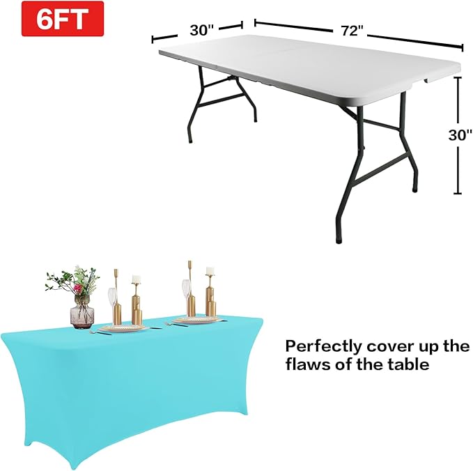 IVAPUPU 6FT Table Cloth for Rectangular Fitted Events Stretch Blue Mist Table Covers Washable Cover Spandex Tablecloth Protector for Party, Wedding, Cocktail, Banquet, Festival