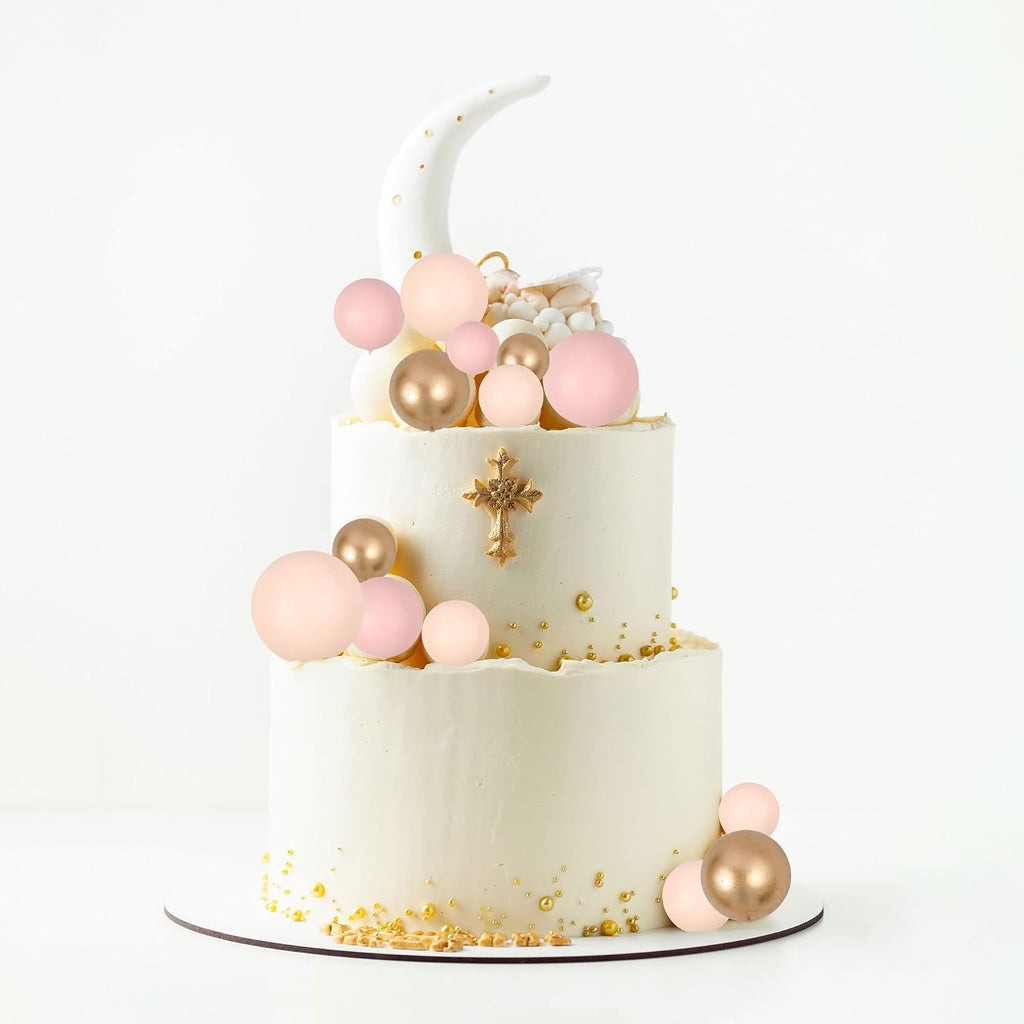 Gyufise 30Pcs Ball Cake Topper Ball Cake Picks Colorful Pearl Ball Shaped Cupcake Insert Cake Topper for Bear Theme Birthday Party Favors Wedding Decoration Supplies Apricot Gold Light Brown