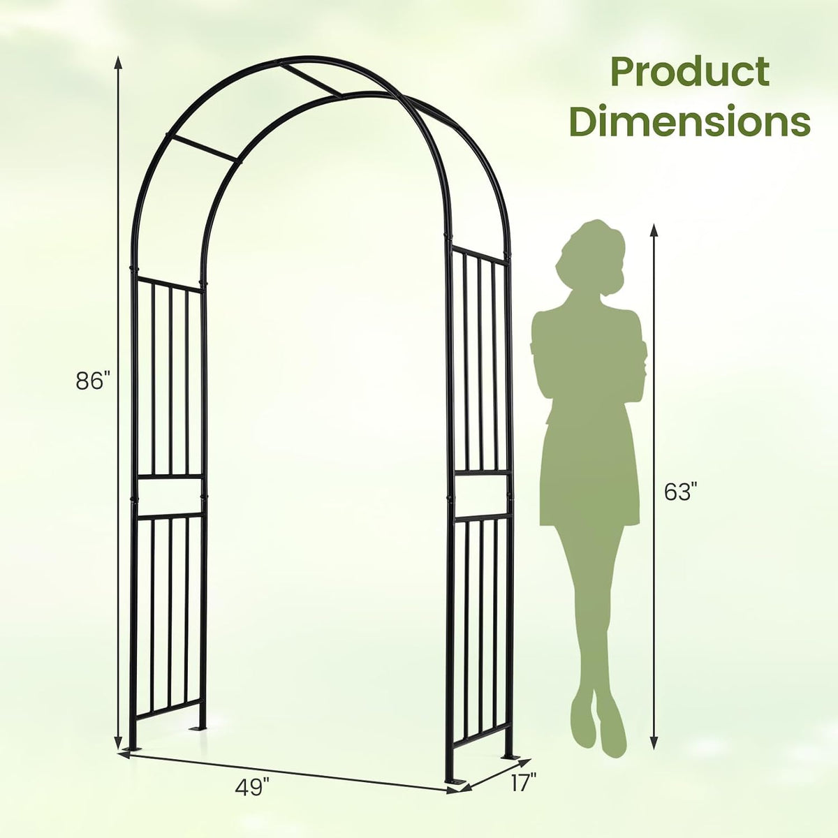 Giantex 86'' Metal Garden Arch, Outdoor Arbor Trellis with 8 Ground S...