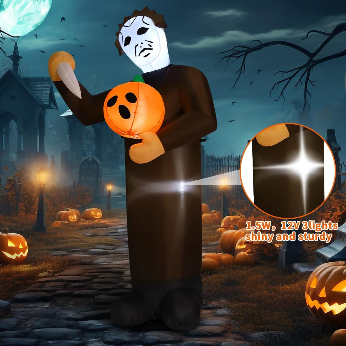 COMIN Halloween Inflatable 6FT Scary Pumpkin Killer with Built-in LEDs Blow U...