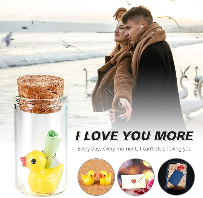 Tiny Duck Message in a Bottle with Wishing Paper – Romantic Gift for Husband, Wife, Boyfriend, Girlfriend – Perfect for Anniversary, Valentine, or Just Because