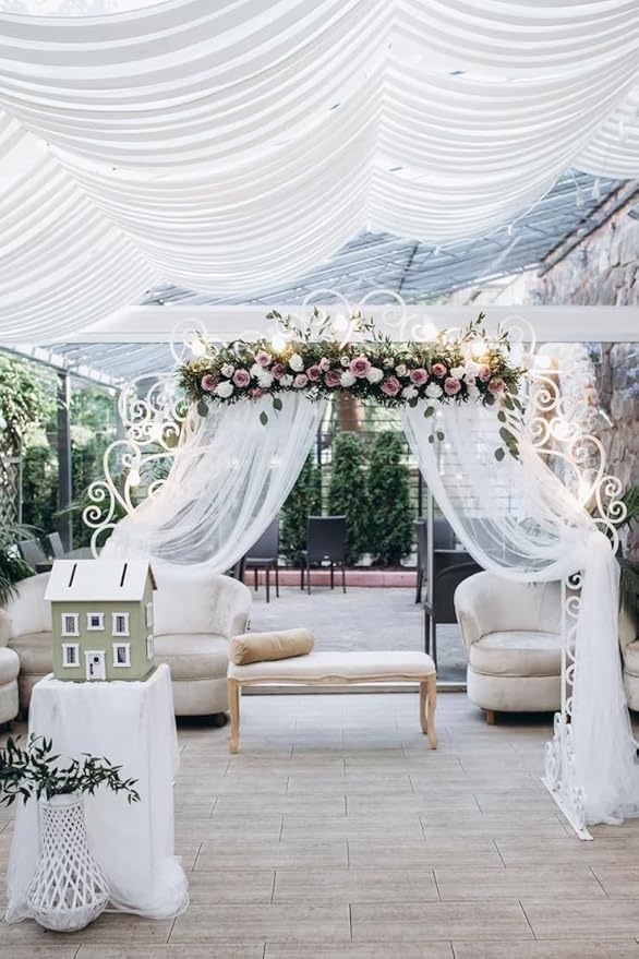 White Tulle Fabric 108" x 25 Yards for Wedding Decoration Pew Bows Christmas Gift Wrapping Ceiling Draping Baby Shower Birthday Party Reception DIY Craft Supplies