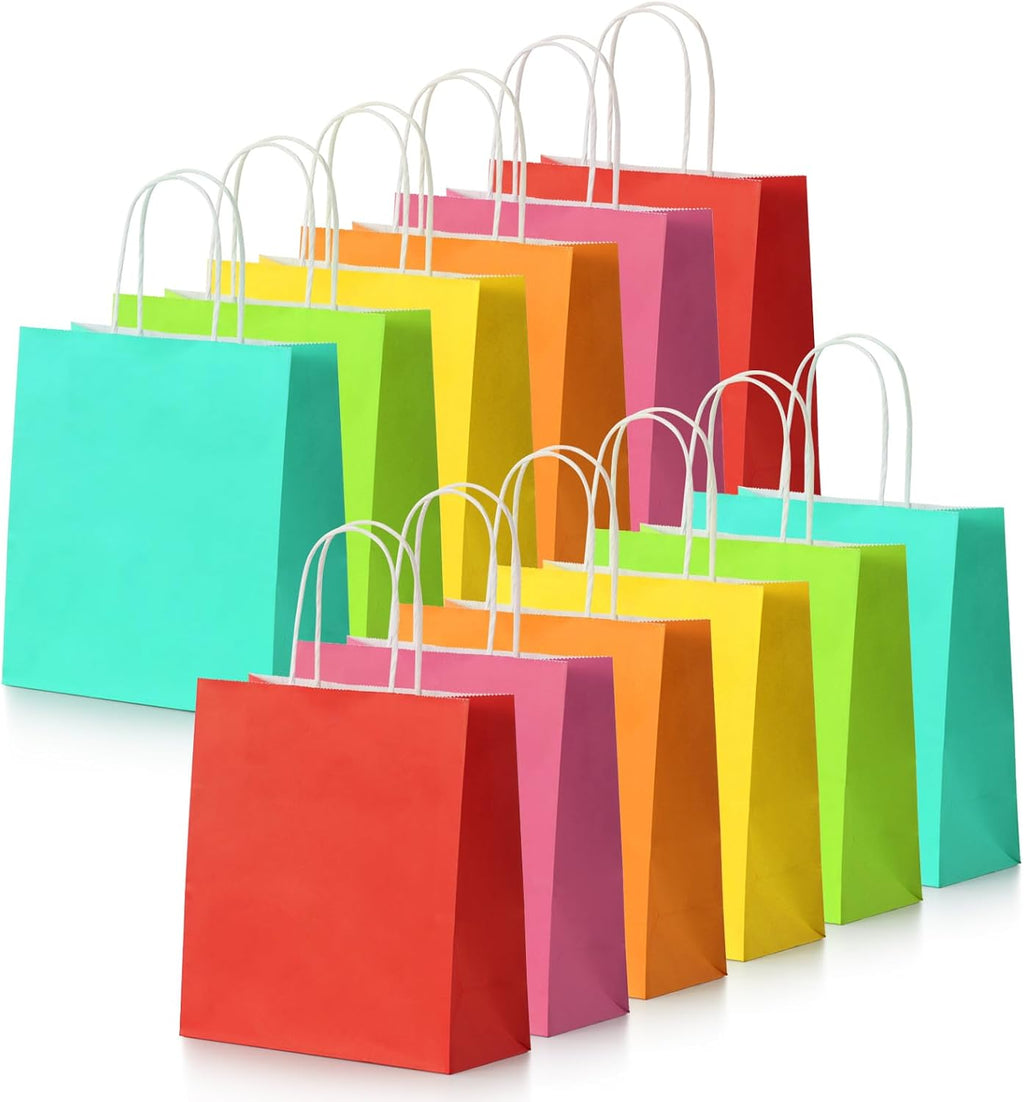 Parmedu Small Paper Gift Bags with Handles - 30 Pack 8.7"x3.5"x7.9" Colorful Party Favor Bags Bulk, Gift Bags for Christmas, Birthdays, Weddings, Festivals, and Parties (6 Colors)