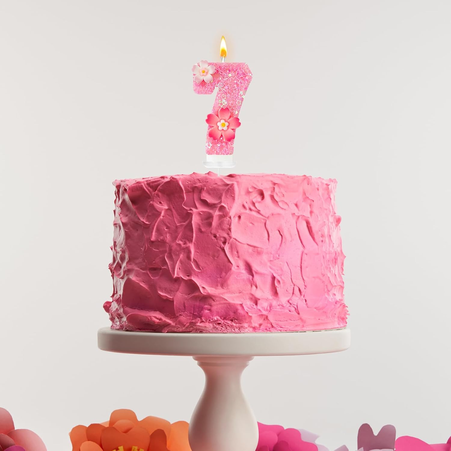 Pink Flower Birthday Candle,Number Birthday Candles for Cake, Ideal Birthday Parties Cake Decor, Wedding Anniversary and Other Celebrations (Number 7, Pink)