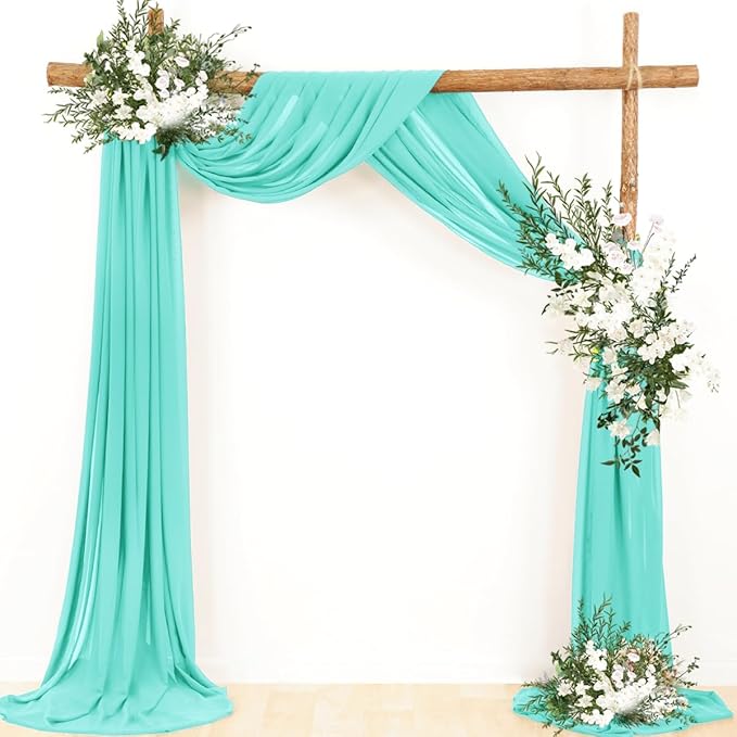 Wedding Arch Draping Fabric 1 Panel 30'' x 18FT Teal Sheer Chiffon Arch Drapery for Photo Booth Bridal Shower Baby Shower Church Decor Newborn Photography Christening Outdoor Party