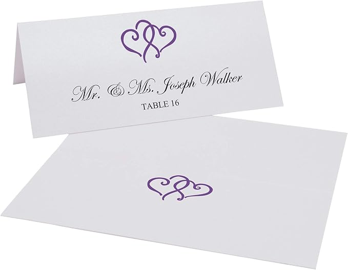 Linked Hearts Printable Place Cards, Purple (Choose Color), Set of 150 (25 Sheets), Laser & Inkjet Printers - Wedding, Party, Dinner, and Special Events - Made in the USA
