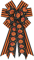 Large Halloween Wreath Bows Halloween Bows Orange Strips Pumpkins Spots Burlap Bows for Wreaths, Halloween Ribbon Bows Tree Topper Bows for Home Indoor Outdoor Decoration Wreath Ornament Supplies