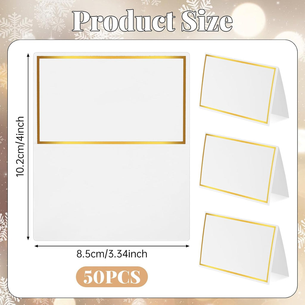 50Pcs Place Cards, Table Name Cards with Gold Foil, Place Card for Table Setting Food Labels for Party Buffet, Wedding Places Card Tent Carded for Dinner Parties,Events, Bridal Shower(White)