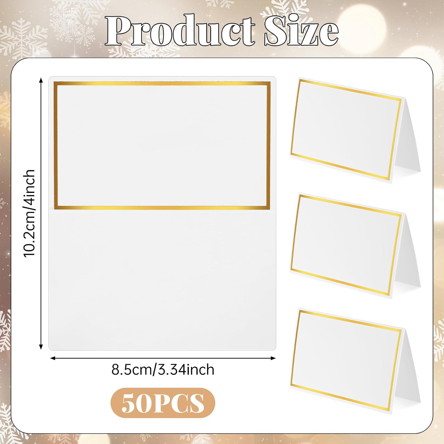 50Pcs Place Cards, Table Name Cards with Gold Foil, Place Card for Table Setting Food Labels for Party Buffet, Wedding Places Card Tent Carded for Dinner Parties,Events, Bridal Shower(White)