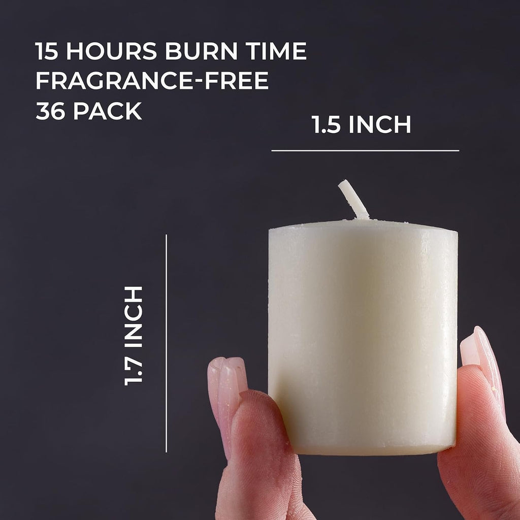 CANDWAX Unscented Ivory Votive Candles Set of 36 - Clean-Burning, Long-Lasting 15 Hour Burn - Ideal for Weddings, Home Décor, Spa, Events - Bulk Value for Versatile Use