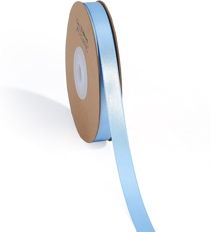 LaRibbons Light Blue Satin Ribbon 3/8 Inch 25 Yards Luxury Double Faced Blue Silk Ribbon for Flower Bouquet Crafts Gift Wrapping Wedding Party Babyshower Decoration