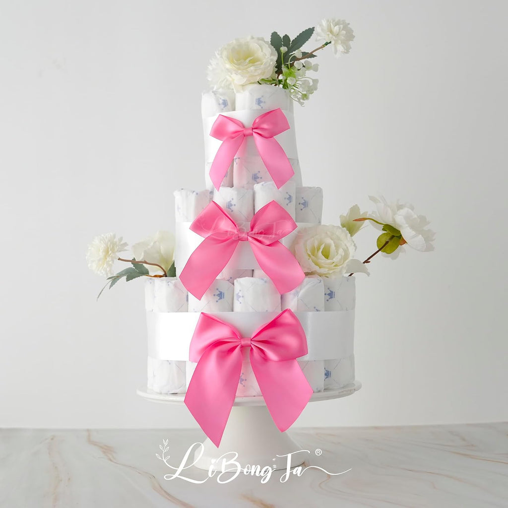24 PCS Hot Pink Bows 5" Pre-Tied Fuchsia Pink Satin Ribbon Twist Tie Bow for Gift Wrapping Candy Treat Bags Crafts Baby Shower Birthday Party Favors Wedding Decor