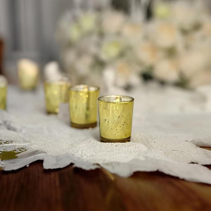 WGV Gold Speckled Tea Light Votive Candle Holder 2.2x2.75, Small Tiny Utility Cylinder Mercury Glass Vase, Home Accent Decor, 6 Pieces