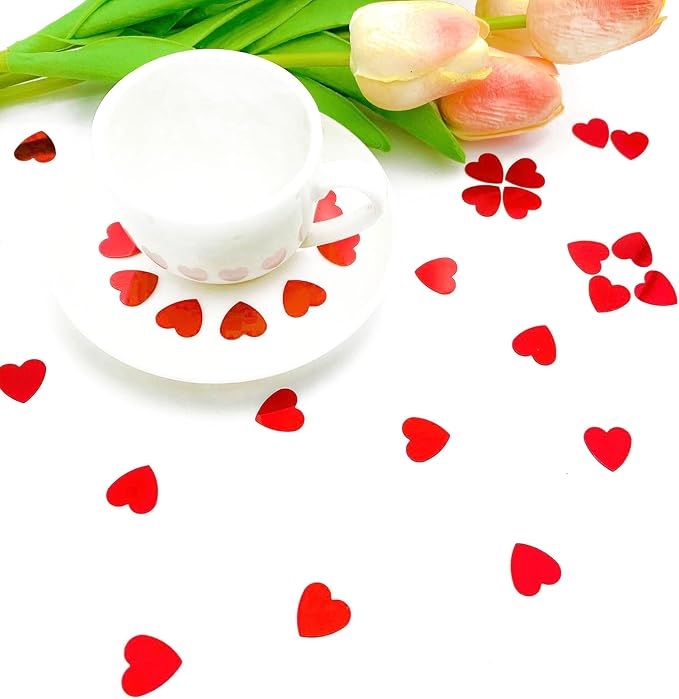 Heart Confetti Red Valentine's Day Table Confetti Metallic Foil for Party Wedding Happy Birthday Baby Showe Bridal Shower Festival Theme Party Decorations Supplies 1.6oz / 1000 Pieces(Red)