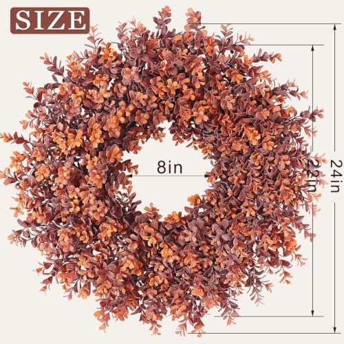 24" artificial fall boxwood wreath for front door, package contents
