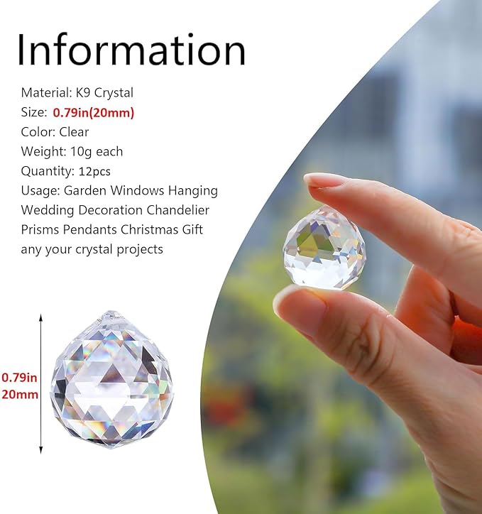 Crystalsuncatcher 20mm/0.78inch Clear Glass Crystal Ball Prism Feng Shui Lamp Hanging Drop Chandelier Pendants Suncatchers Pack of 12 pcs